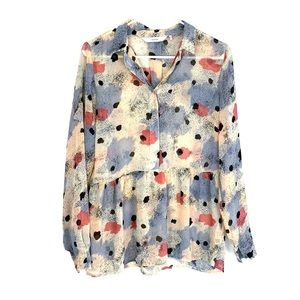 Anthro Numph Sheer Baby Doll Printed Blouse
